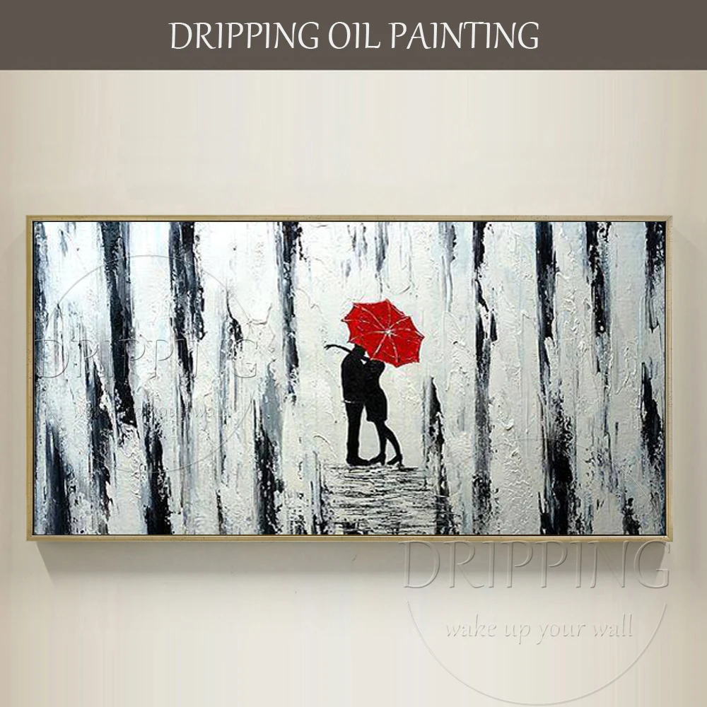 

High Quality Modern Wall Art Landscape Oil Painting Artist Handmade Modern Canvas Abstract Lover with Red Umbrella Oil Painting