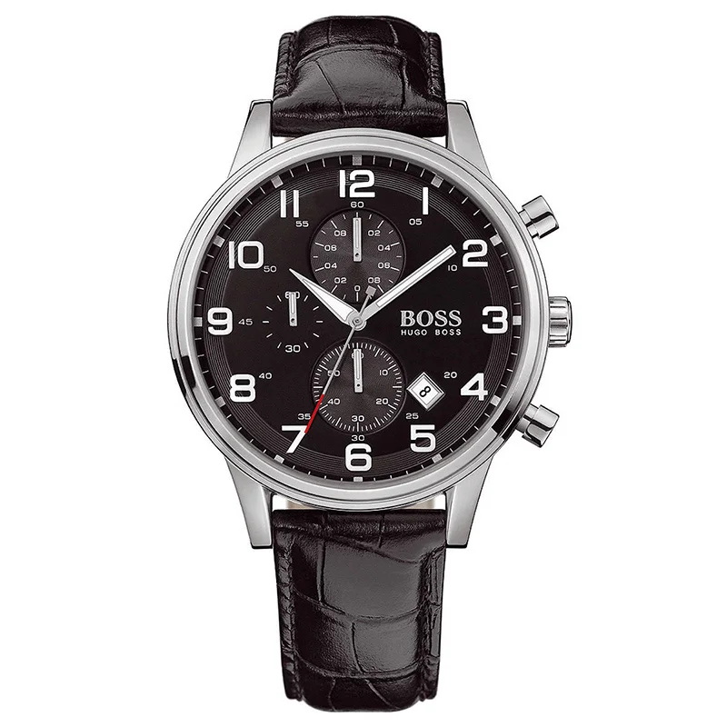 

BOSS Men's Aeroliner Black Dial Chronograph Watch with Leather Men Watch Business Wrist Watch - 1512448
