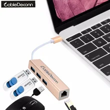 Type C to Gigabit Ethernet LAN RJ45 3 Ports USB 3.0 HUB Adapter High Speed Data Transfer Wired Network Card For Macbook Pro 2016