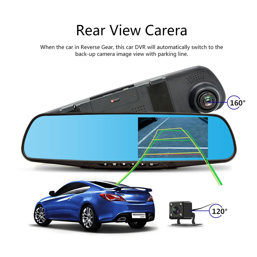 Junsun Car DVR dual camera Full HD 1080P Video Recorder Rearview Mirror With Rear view Automobile DVR Mirror Dash cam car dvrs