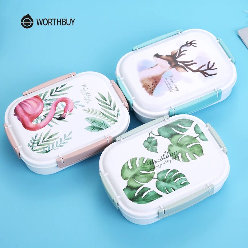 WORTHBUY японский цветной узор Bento Box 304 Ланч бокс из нержавеющей стали с отсеками для