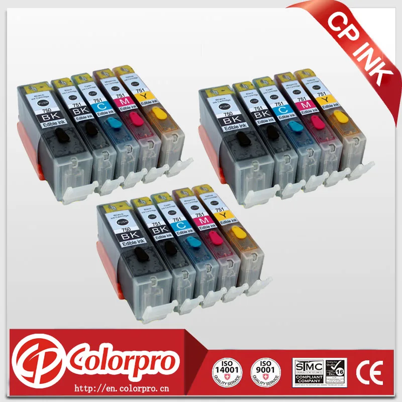 Free shipping 15PK PGI750 CLI751 edible ink cartridge for Canon IP7270 MG5470 MX727 MX927 MG5570
