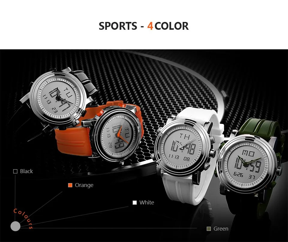 SINOBI Sports Watches Men Dual Display Analog Digital LED Electronic Quartz Wristwatches Men Multifunctional Waterproof Watch