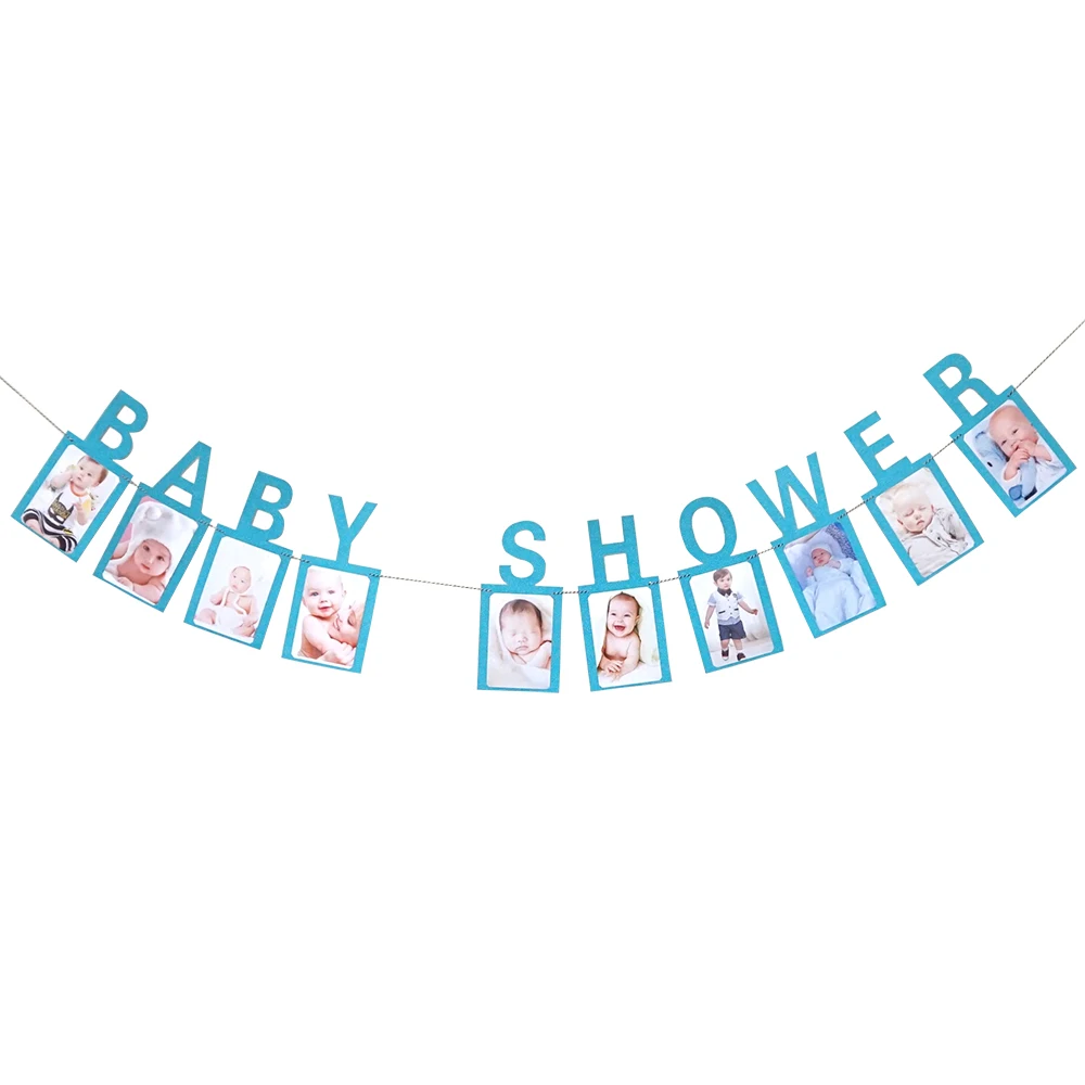 Babyshower 12 месяцы фоторамка баннер первый декорации с днем рождения 1st для маленьких мальчиков и девочек мой 1 год День рождения расходные материалы - Цвет: blue baby shower