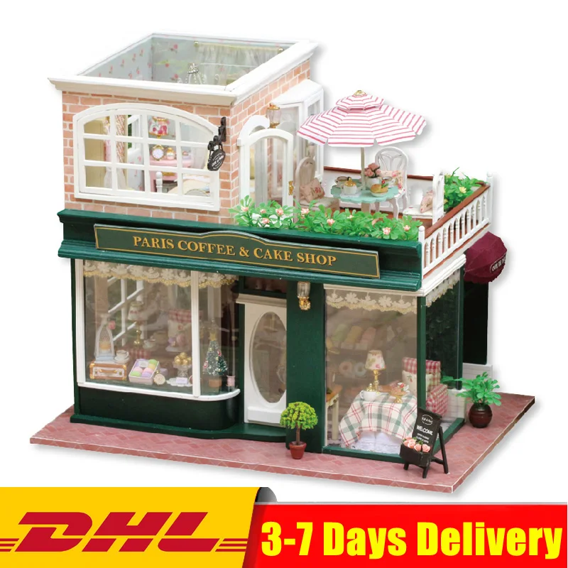 

Cute Room Doll House Furniture Miniatura DIY Doll Houses Miniature Cafe Shop Wooden Handmade for Friend Girl Kids Toys Gifts