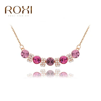 2017 ROXI Rose Gold Color Five Colorful Crystal Necklace For Woman Fashion Jewelry Top Quality AAA Zircon Romantic Chocker