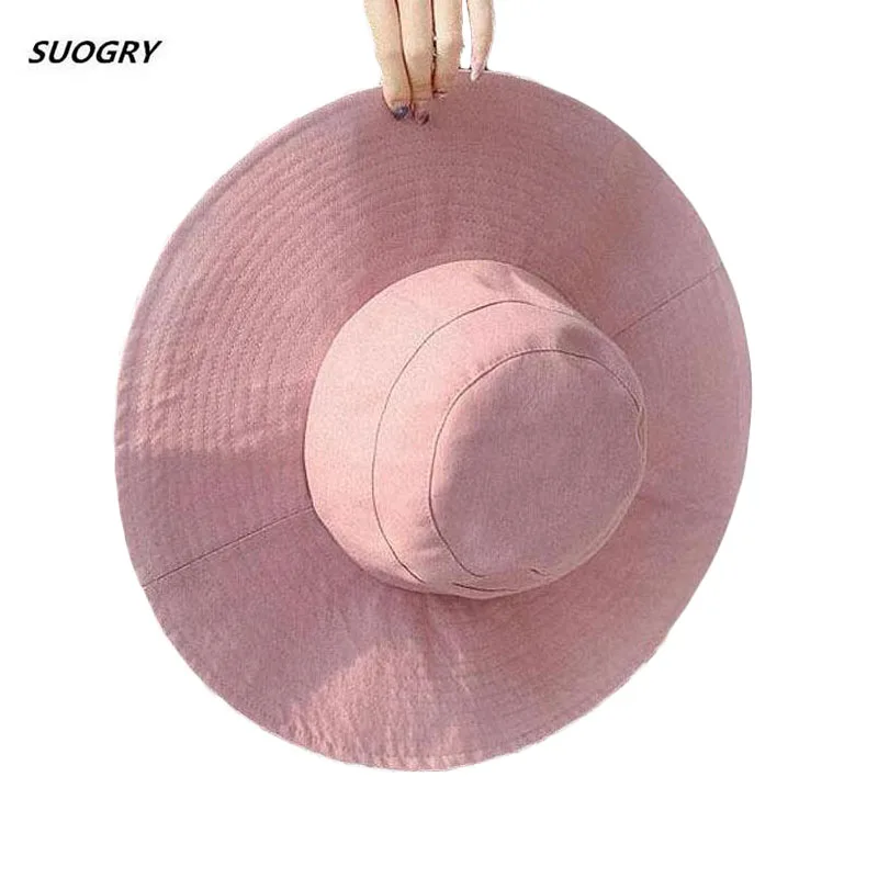 

SUOGRY Spring Summer Sun Hats For Women Large Wide Brim Cotton Bucket Hat Beach Panama Hat Cap Visor Seaside Chapeau Femme New