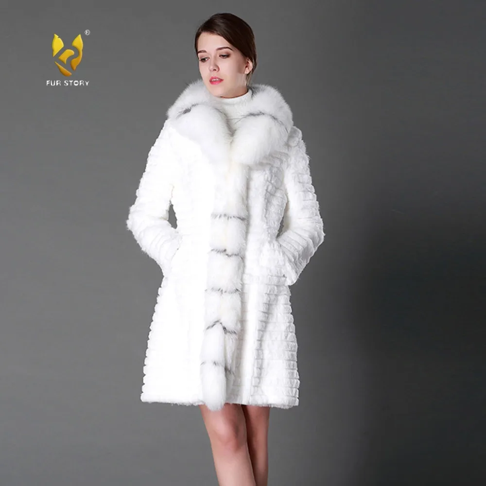 De Col Luxe c2 Histoire Manteau Réel Fourrure Avec Mode Nouvelles 15130 White Véritable Lapin Long Pardessus Marque Femmes Renard Black C1 Hiver qIff06w