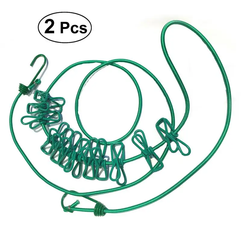 2 шт. ветрозащитная портативная растягивающаяся веревка, моющая линия с зажимами, прищепки для наружного внутреннего плавания, кемпинга