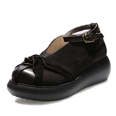 VALLU/ г.; женская обувь из натуральной кожи на плоской подошве; винтажная женская обувь на плоской подошве с круглым носком и ремешком на щиколотке ручной работы - Цвет: Черный