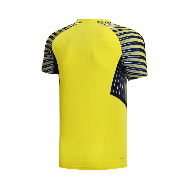 Li-Ning мужские футболки для бадминтона, спонсора сборной, обычная посадка, полиэстер, дышащая подкладка, Спортивная футболка AAYN165 MTS2779