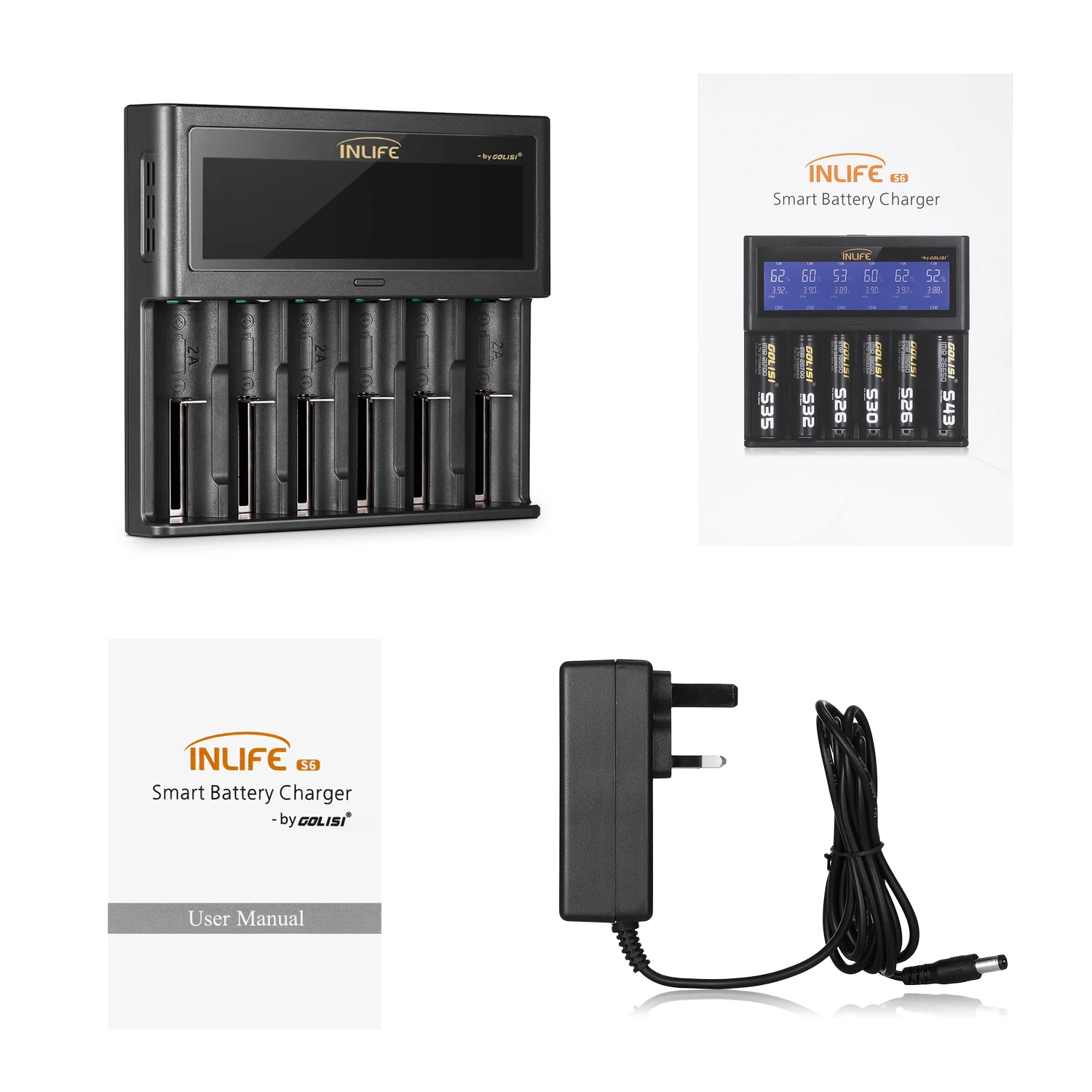 Golisi Inlife S6 2A 1A 0.5A Смарт зарядное устройство ЖК экран USB выход перезаряжаемый литий