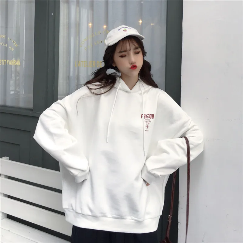 Толстовки женские плюс бархатные с капюшоном с буквенным принтом универсальные корейские стильные толстовки женские трендовые Ulzzang Kawaii пуловеры милые