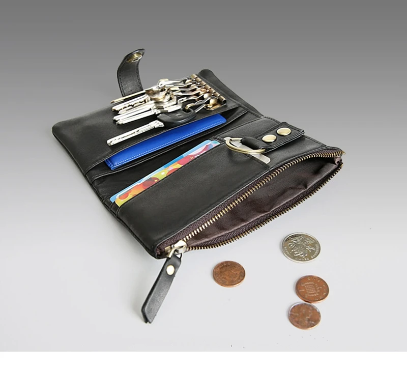 WardWolf, натуральная кожа, мужской автомобильный кошелек для ключей, многофункциональный кошелек для монет, держатель для карт, на молнии, кейс для ключей, ключница, органайзер для ключей