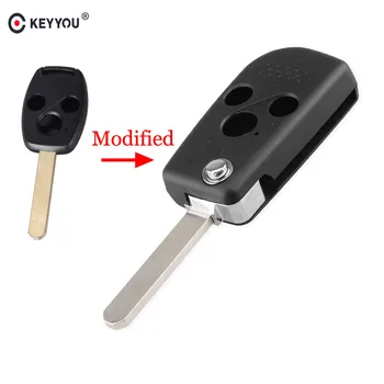 

KEYYOU 3 Buttons Modified Flip Remote Key Shell For HONDA Accord Civic CR-V Pilot Fit Fob Folding Auto Car Key Case