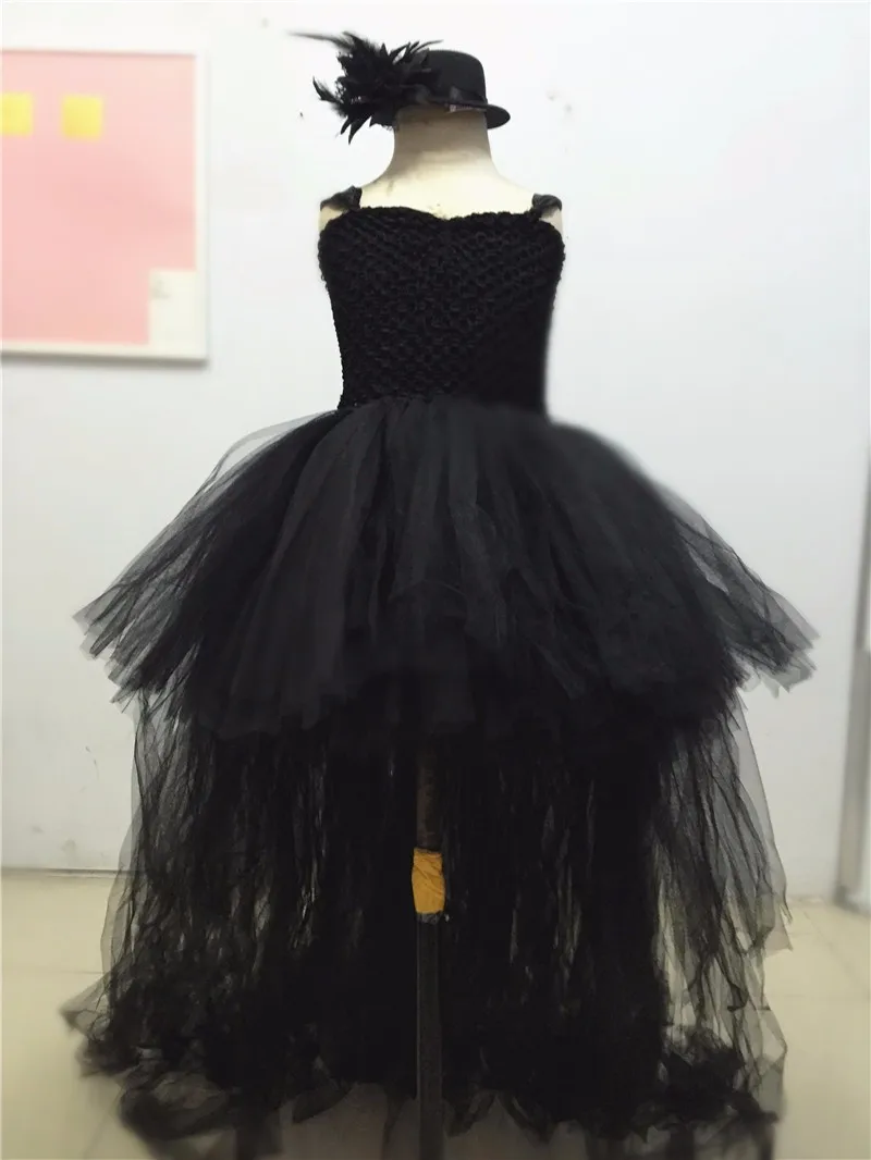 Шлейф для девочек, чёрное платье пачка, детское платье подружки невесты с цветочным узором, свадебное платье для девочек фатиновое бальное платье, детское вечернее платье на Хэллоуин