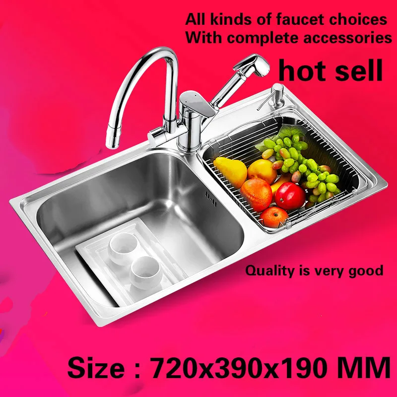 Бесплатная доставка кухонная раковина пищевой 304 нержавеющая сталь нормальный двойной паз Лидер продаж 720x390 мм