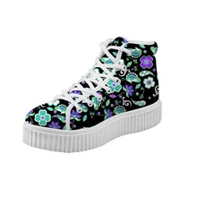 Бесшумные дизайнерские женские туфли на плоской платформе с цветочным принтом; парусиновые женские ботильоны на толстой подошве с высоким берцем; визуально увеличивающие рост туфли на плоской подошве