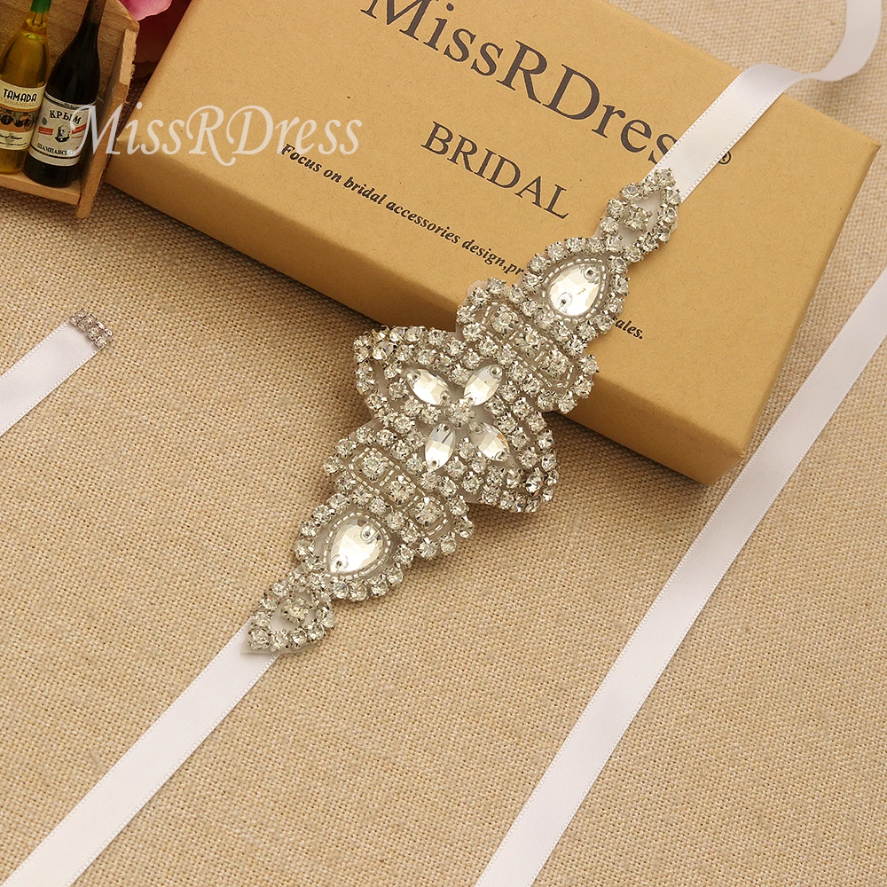 

MissRDress Wedding Belt Beads Bridal Sash Rhinestones Flower Silver Crystal Bridal Belt For Wedding Prom Dresses JK901