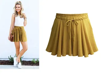 

2019 Fashion Women Plus Size Casual Shorts Solid High Waist Loose Shorts Belt Elastic Waist Wide Leg Shorts