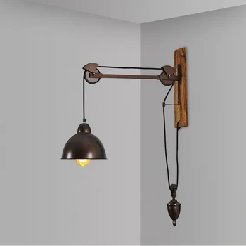 

Pulley Light Fixtures Wall lamps Industrial Wall Lights Lampe Murale Iron Wood Home Lighting Fixtures