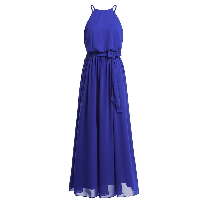 Vestido de Dama de Honra Festa de Casamento sem Mangas Vestido de Baile de Formatura Vestido de Comprimento Mulheres Senhoras Elegante Chiffon Longo Halter Completo 40 Vestidos de Madrinhas