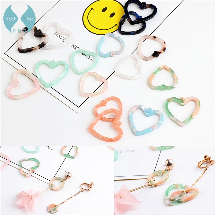 

Ritoule DIY earrings pendant jewelry accessories material fresh powder green hollow heart of love