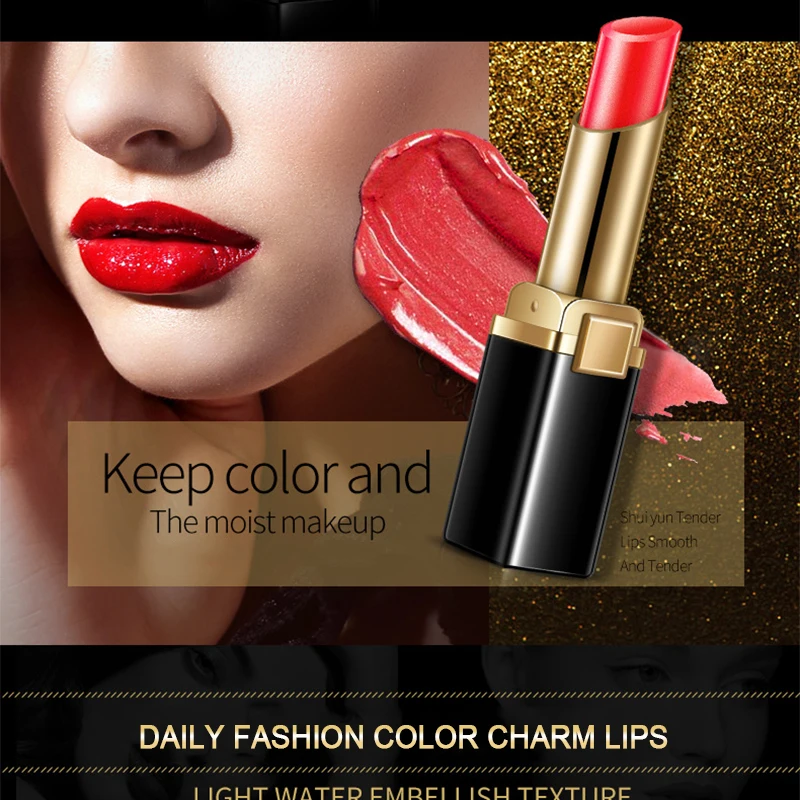 BIOAQUA Gold Lipstick Brilliant Lip Gloss Refreshing Long Lasting Lipstick Women Sexy Luxury Glitter Makeup Lips Tool 38