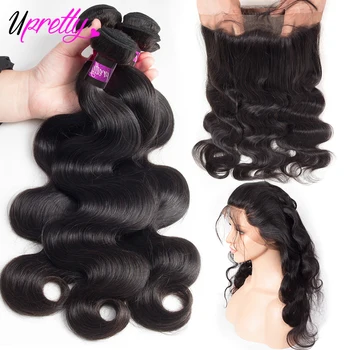 

Upretty 360 Lace Frontal With Bundle Brazilian Body Wave With Frontal Closure Remy Human Hair 2 3 Bundles With 360 Frontal