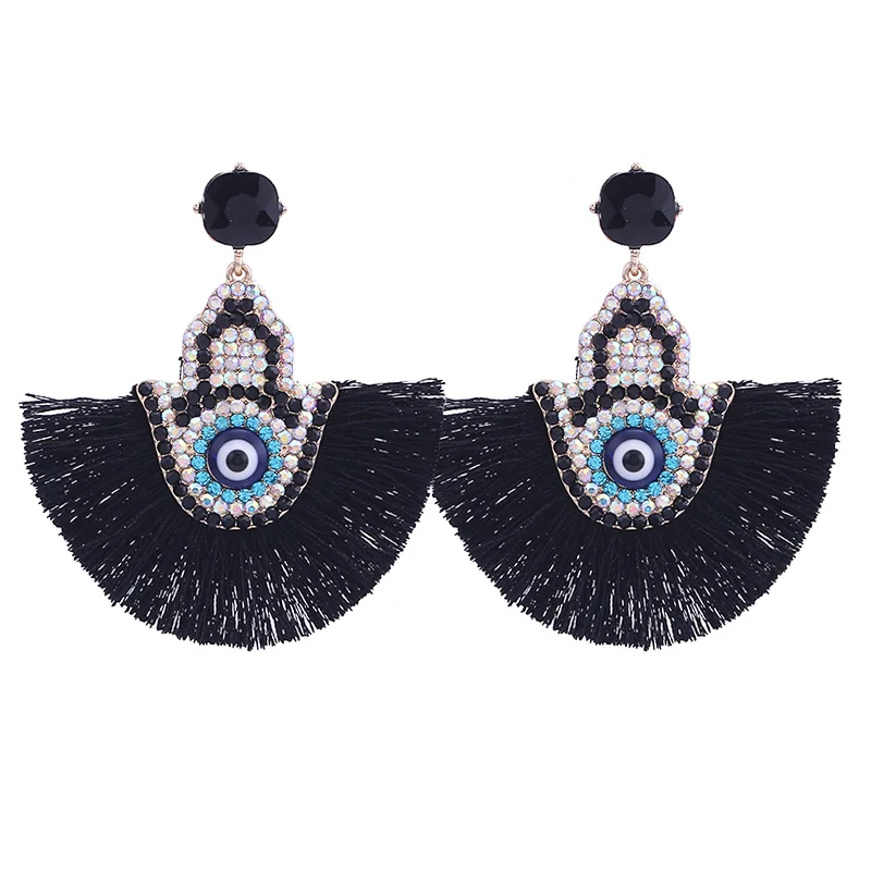 

Sehuoran Crystal Palm Eyes Drop Earrings For Women Bohemian Tassel Statement Simple Personality Earrings Fashion Jewelry Gifts