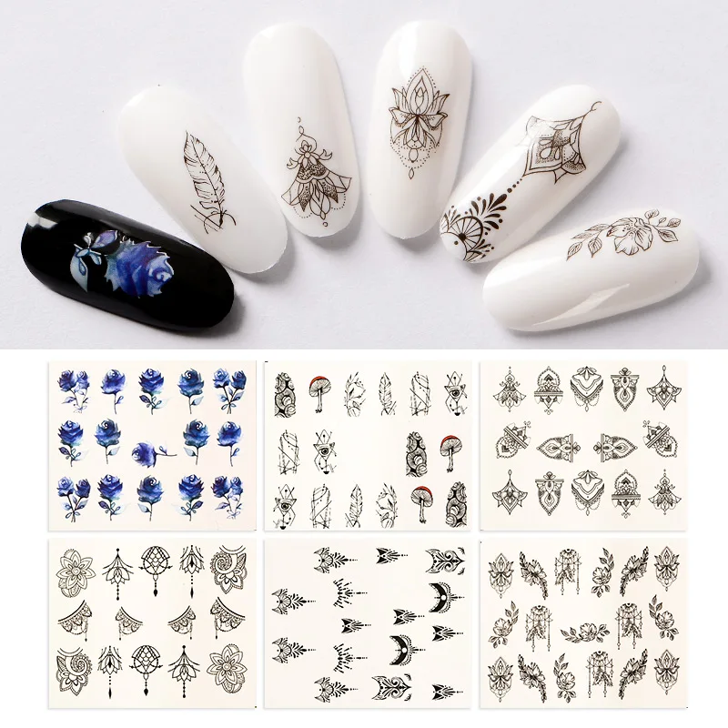 

Mtssii 1pc Gorgeous Necklace Black Nail Sticker Nail Art Tattoos Colorful Flower Design Manicure Watermark Transfer Slider Decor