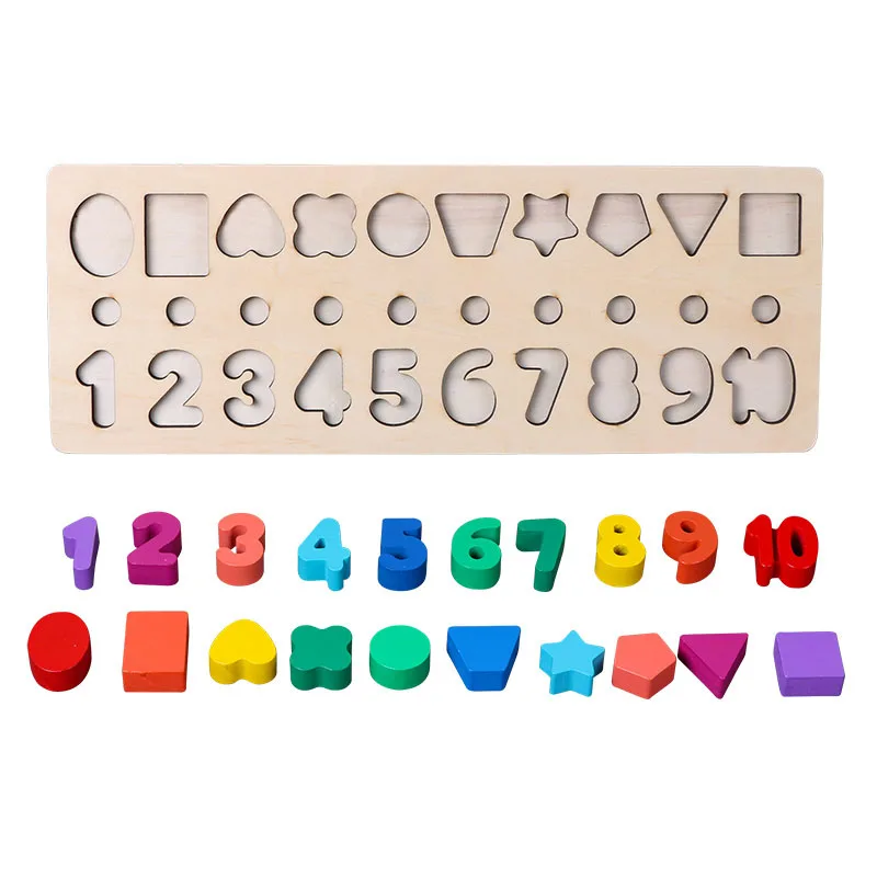 Montessori Math Toys 3 In 1 Digital Shape Pairing Rainbow Rings Preschool Counting Board Educational Wooden Toys for Children