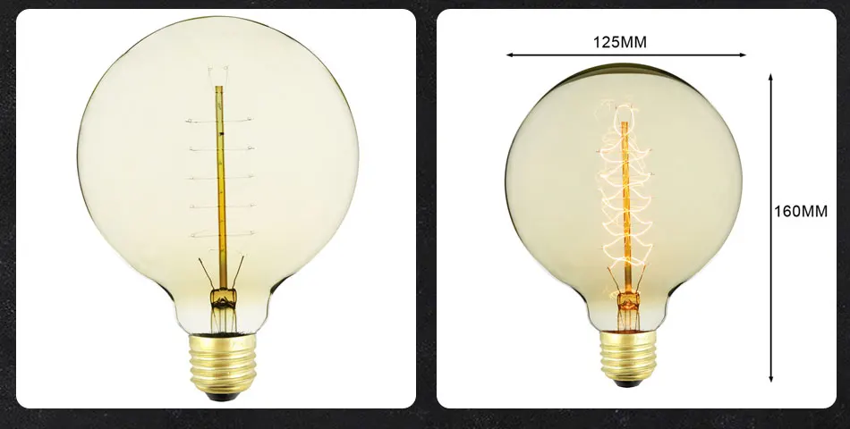 6 шт./упак. лампочка Эдисона Винтаж лампа накаливания 40 Вт 220/240 В E27 Глобус декоративные лампочки G125 спираль теплый белый