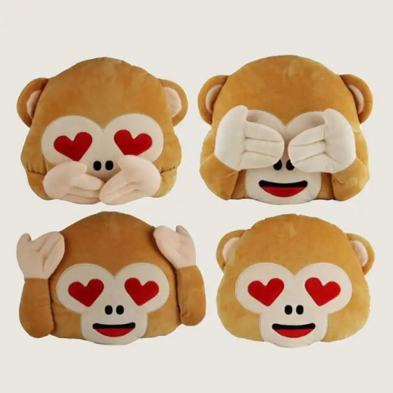 Cute Cartoon Emoji Monkey Pillow Soft Plush Animal Decoration Monkey Emoji Cushion Almofada
