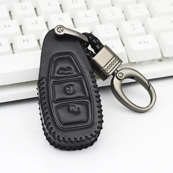 

Leather Car Key Cover with Keychain For Ford Focus 3 2 Mk2 Fiesta Mondeo Mk3 Mk4 Kuga C Max 3 Escort Protector Car Accessories