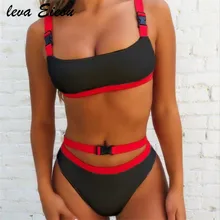 

5 Color Bandeau Swimsuit Female Buckle Bikini 2018 Summer Beach Bathing Suits Black Red Patchwork Biquini 2 Piece Trikini Adjust
