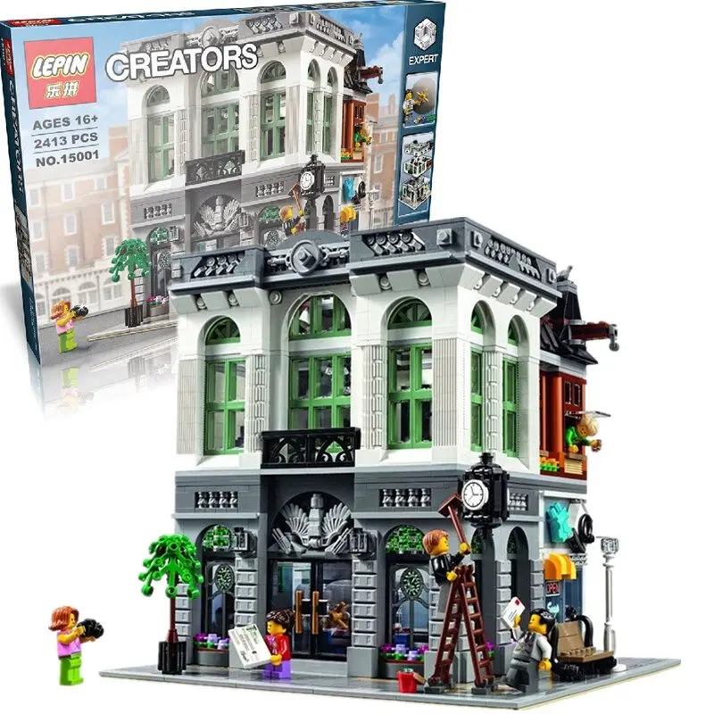 Free shipping New font b LEPIN b font 15001 2413Pcs Creator Brick Bank Model Building Kits