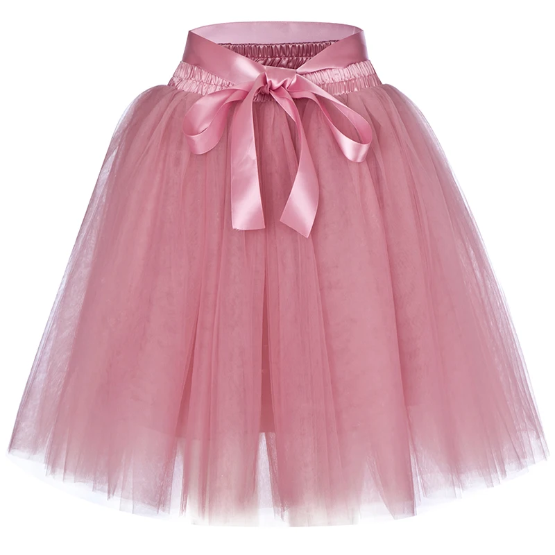 Women's High Waist Princess Tulle Skirt Adult Dance Petticoat A-line Wedding Party Tutu 7 Layers Midi Lolita Faldas Saia Skirts