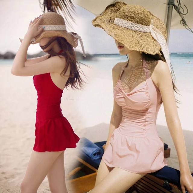 2017 Women Dress Swimsuit Sexy Bandage Swimwear Female One Piece Bathing Suit Halter Swimdress Push Up Skirt Maillot Beach Wear