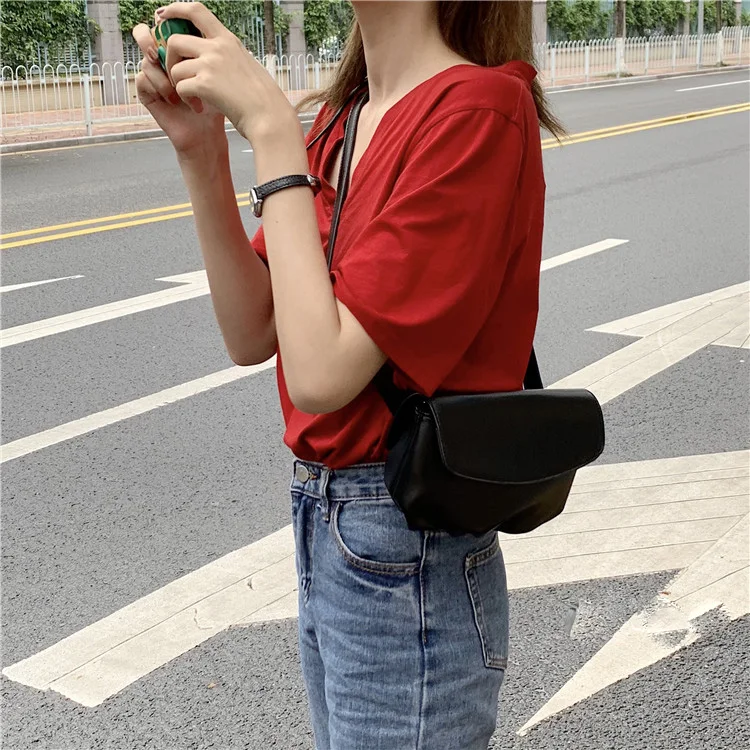 Винтаж Сумочка для пышек простой Стиль из искусственной кожи плеча Crossbody сумки для Для женщин Брендовая Дизайнерская обувь одноцветное Цвет маленькая нагрудная сумка