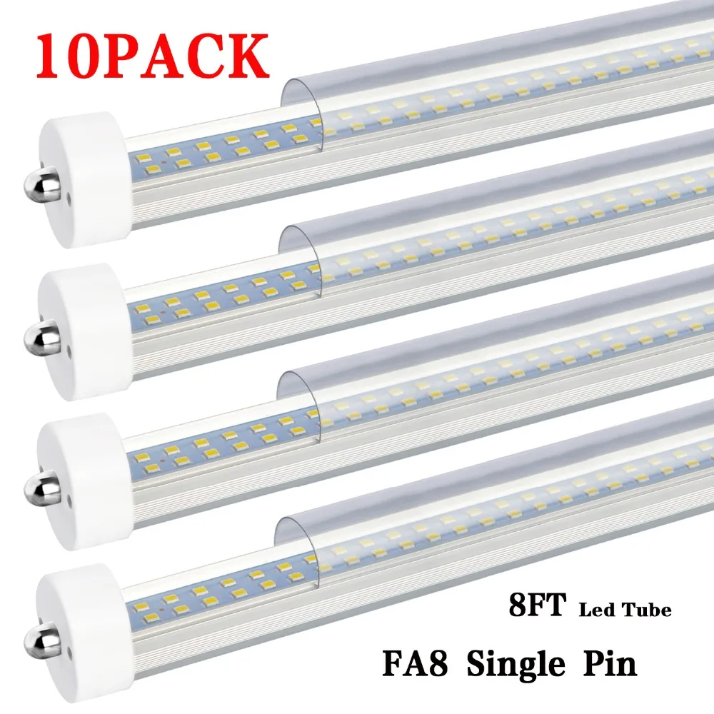 

10 Pack-T8/T10/T12 8ft Led Shop Lights,8ft Single Pin FA8 Base,8FT LED Bulbs Tube Light 65W 7500LM, 6000K Cold white,Clear Cove