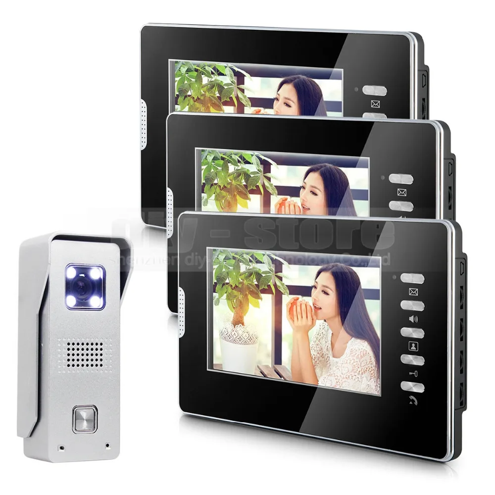 

DIYSECUR 7" Video Door Phone Intercom System 1Camera + 3 Monitors for Villa Home Office