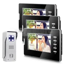 DIYSECUR 7″ Video Door Phone Intercom System 1Camera + 3 Monitors for Villa Home Office