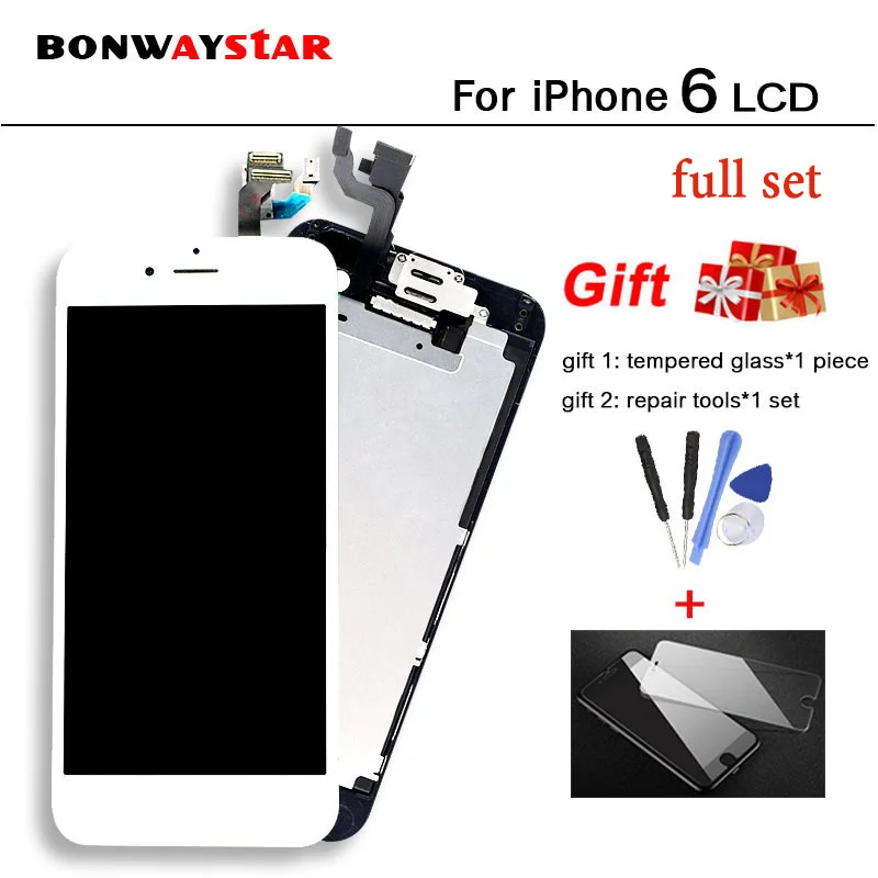 

Replacement For iPhone 6 A1549 A1586 LCD Display LCD Digitizer Touch Screen Completed Assembly With Camera + Home Button + Gift