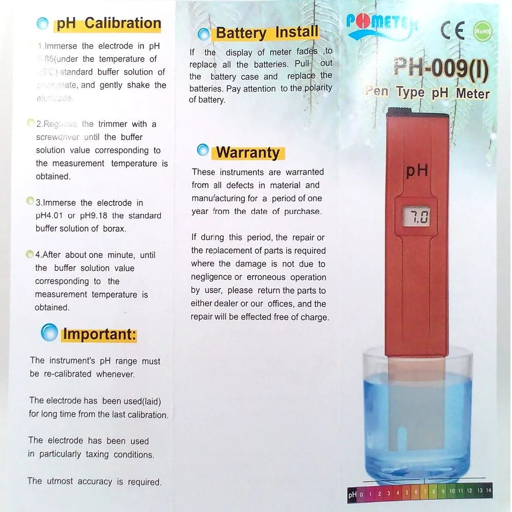 10pcs Digital PH Meter digital PH Tester 0-14 Pocket PH Pen Aquarium PH monitor with retail box