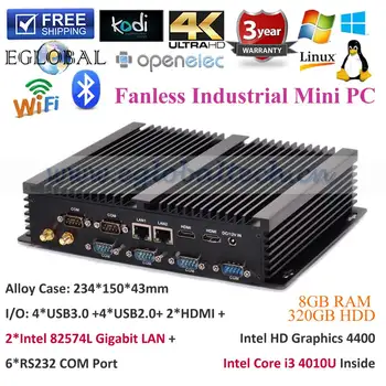 

EGLOBAL Fanless Nuc Barebone Industrial PC Fanless design Mini desktop PC Core i3 4010U I5 4200U with 6 RS232 Ports 2 HDMI Ports