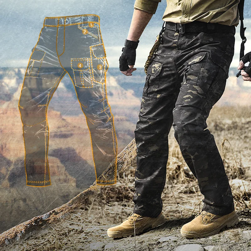 New Mens Tactical Pants Multiple Pocket Elasticity Military Commuter Combat Trousers Men Urban Casual Black Cargo Pants Pockets