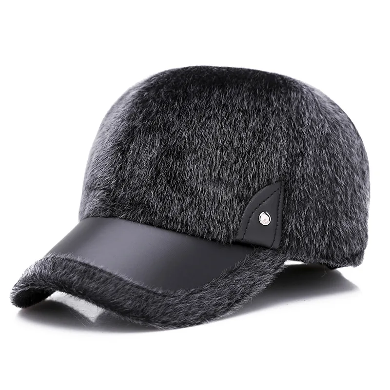 Осенне-зимняя мужская кепка, бейсбольная кепка с помпоном, защита ушей, теплый толстый козырек, шапка для отдыха на открытом воздухе, шапка для пожилых людей - Цвет: Серый