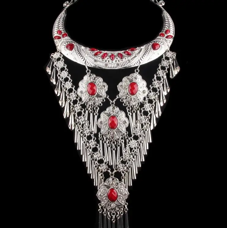 Ожерелья и кулоны Юньнань преувеличенные этнические Классические Подвески ретро Европейский воротник Мяо серебро Тибет аксессуары - Окраска металла: 1