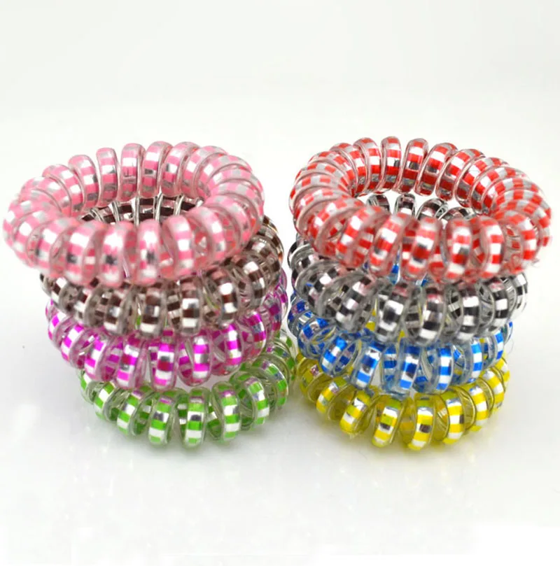 

Women Girls Hair Bands Rubber Telephone Wire Hair Ties Plastic Rope Hair Accessories Mix Color Wholesale Lots 10Pcs